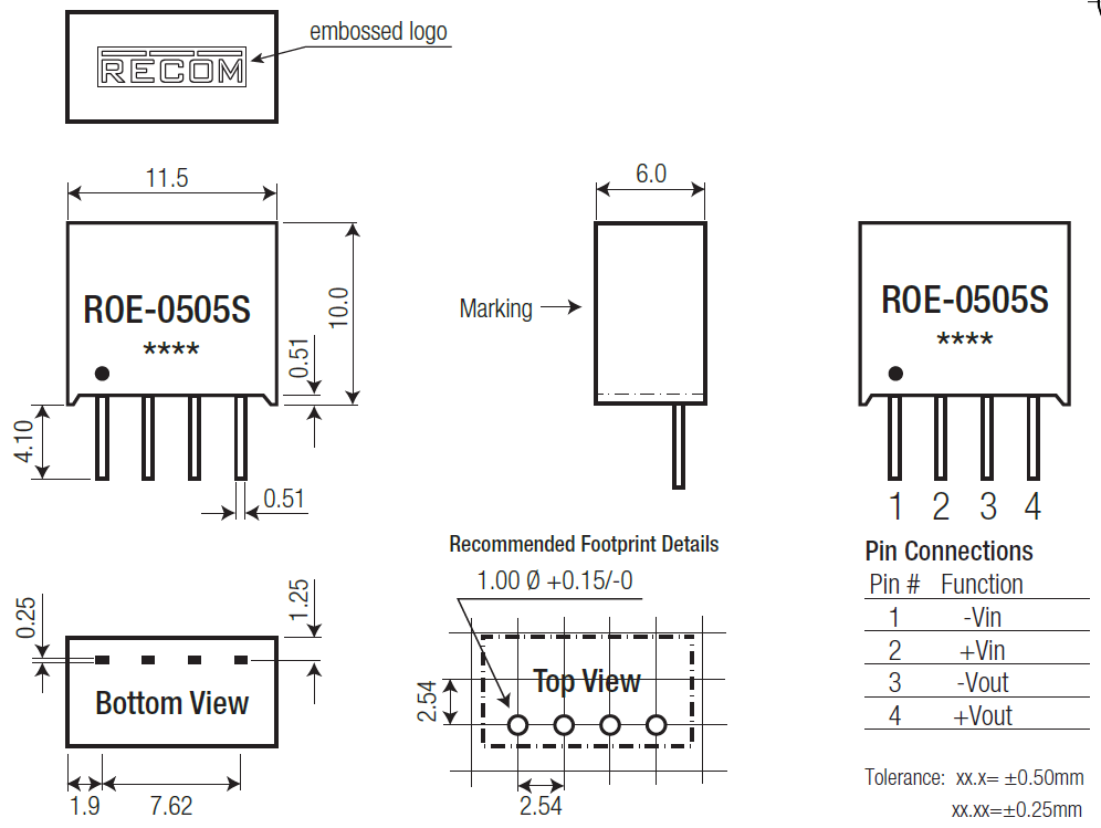 RECOM Power ROE Watt SIP4 Single Output DC/DC Converters